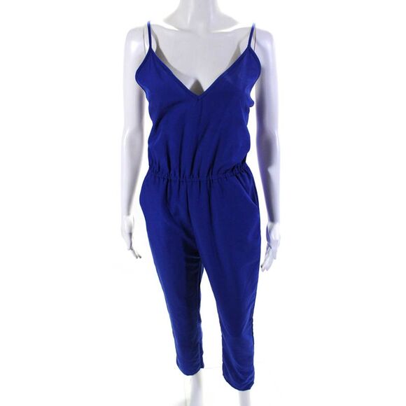 Ellelauri Women's V-Neck Spaghetti Straps Straight Leg Jumpsuit Blue Size M - Picture 1 of 5